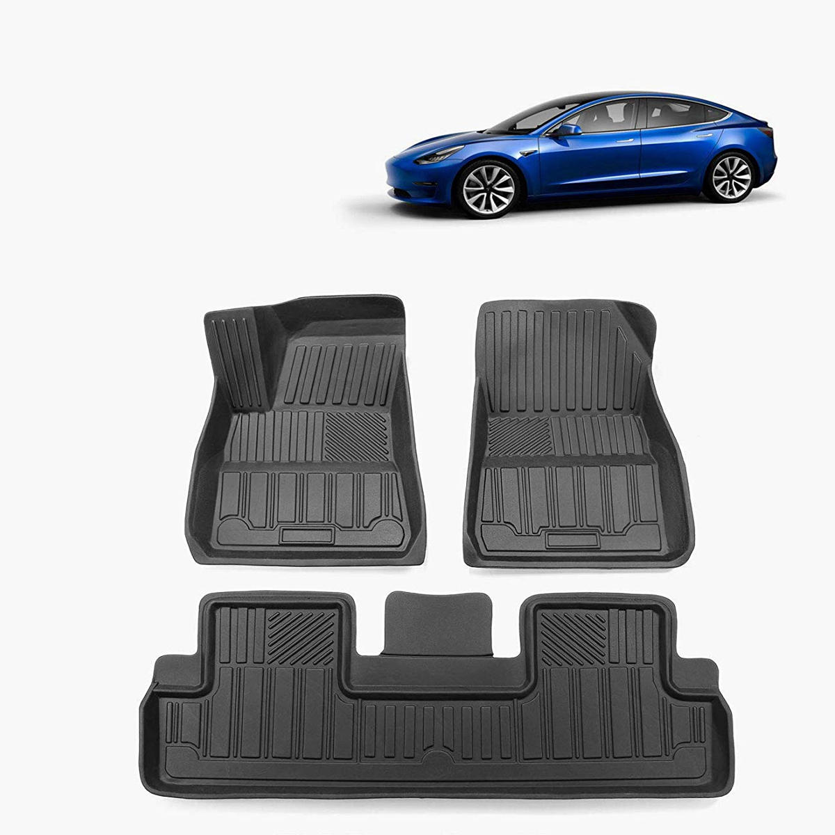 Tesla Model 3 için Siyah TPE Suya Dayanıklı Araba Paspas Tüm Hava Koşullarına Uyar