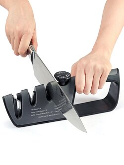 Professional Manual Sharpening Tool Sharpener with Grip and 6 Adjustable Angles for Kitchen Straight Knife/Serrated Knife/Scissors