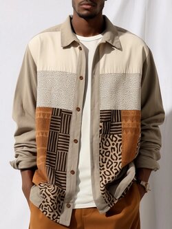 Traditional Ethnic Patterns Colorful Button Long Sleeve Shirts for Men - Khaki S Brand: ChArmkpR